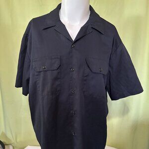 Dickies Men's Black Short Sleeve Button Front Shirt Large Polyester Cotton